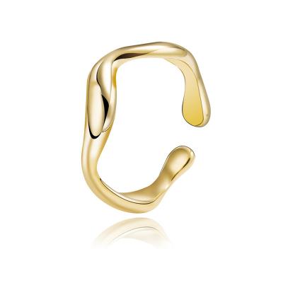 China CLASSIC Women Luxury Jewelry 14K Gold Plated Stainless Steel Rings Acero Inoxidable Stackable Wavy Jewelry for sale