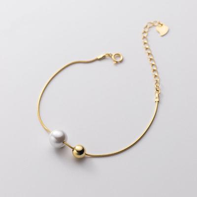 China TRENDY Bead Bracelet Fashion Minimalist Gold Plated Adjustable 925 Sterling Silver Round Silver Bead Snake Bone Chain Bracelet for sale