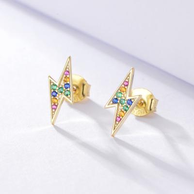 China New Arrivals Crystal Colored Diamond Mini Stud Earrings Romantic Girls 925 Sterling Silver Lightning Earrings for sale