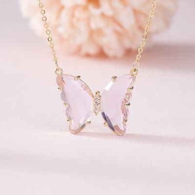 China Fashion Environmental Friendly Copper Crystal Zircon Butterfly Pendant Necklace Colorful For Women for sale