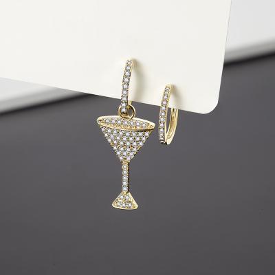 China New Environmentally Friendly Fashion Wine Cup Copper Circle Earrings 925 Silver Needle Zircon Circle Dangle Earrings for sale