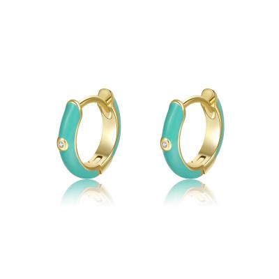 China Environmental Friendly Fashion Rainbow 18K Gold Plated Jewelry Enamel Earrings Surround Drop Oil Shiny CZ Circle Earrings for sale