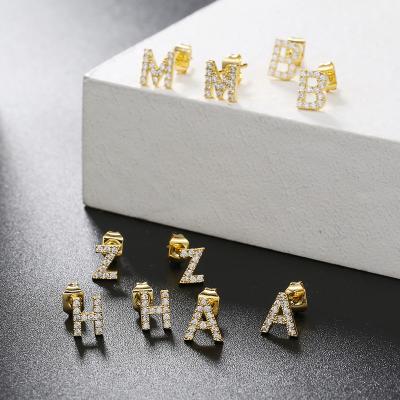 China Environmentally Friendly New Arrivals Letter Stud Earrings Bling Geometric Charm Initial Gold Plated Earrings for sale