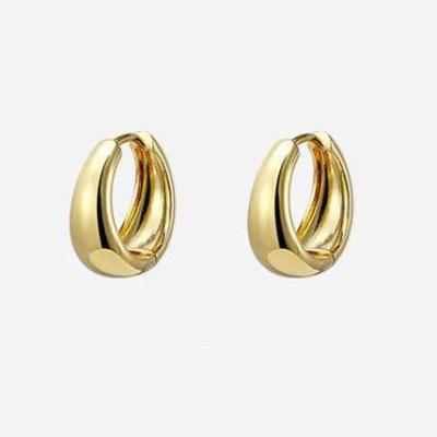 China Simple Design Environmental Friendly Gold Plated Small Thick Chunky Oval Hoop Earrings Circle Clip Earrings for sale