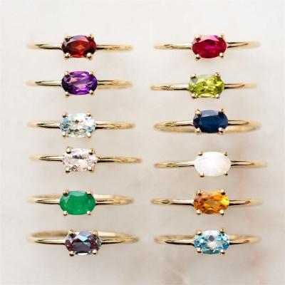 China Factory Direct FASHIONABLE Classic Hot Sale Custom Fork Setting Rings 18K Gold Plated Colorful Zircon Oval Birthstone Ring for sale