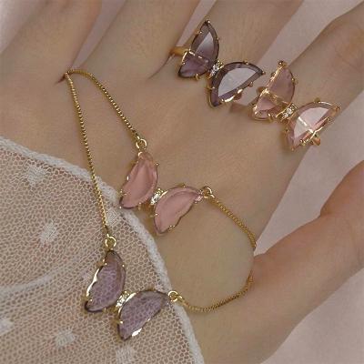 China Europe And America Jewelry Butterfly Crystal Brass Adjustable Rings For Women Tasty Gift for sale