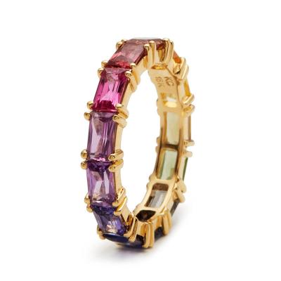 China Hot Selling High Quality CLASSIQUE Ring Multicolor Rainbow Diamond Stackable Zirconia Rings Copper Jewelry for sale