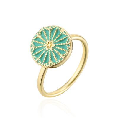 China TRENDY High End Gold Plated Green Enamel Rings Trendy Finger Rings For Women Design Copper Jewelry for sale