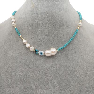 China BOHEMIA Fashion Jewelry Summer Turquoise Necklaces Baroque Natural Freshwater Pearl Necklace for sale