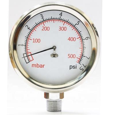 China Chrome Plated Brass Diaphragm Low Pressure 0-500 Mbar Gauge Vertical Installation(Lower Mount) for sale