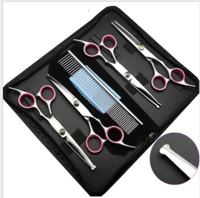 China 5PCS/SET Viable Pet Grooming Scissors Set Straight Curved Dog Cutting Thinning Shears Kit Tesoura Para Hair Shears for sale