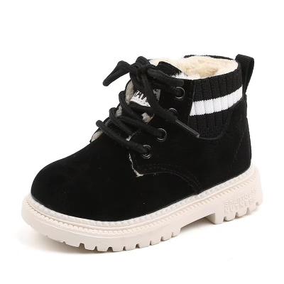 China Waterproof Hot Selling Lace Up Winter Warm Coating Kids Girls Black Martin Boots For Boys for sale