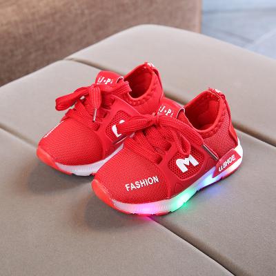 China Wholesale Lightweight Breathable Mesh Light Up Luminous Kids Red Baby Lighting LED Casual Shoes For Children for sale