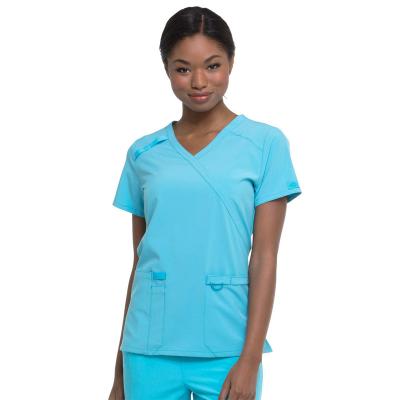 China Anti-Wrinkle OEM Easy-Care Nursing Scrub Wrap Neck Top Pants Durable Medical Uniforms for sale