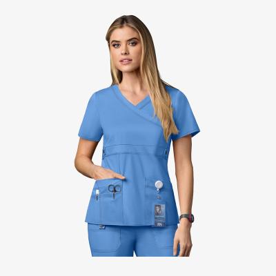 China Anti-Wrinkle OEM Ultra-Soft Breathable Care Scrub Wrap Neck Top And Drawstring Pants Durable Medical Uniforms for sale