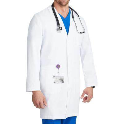 China Wholesale Mens Spandex Anti-wrinkle Polyester Lab Coat Doctor's Coat Casual Fit And Fwo-Way Stretch Fabric White Coat for sale