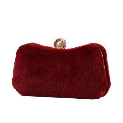 China Handmade / Fashion Glitter Artificial Fur Women Dinner Bags Wholesale Party Clutch Bag for sale