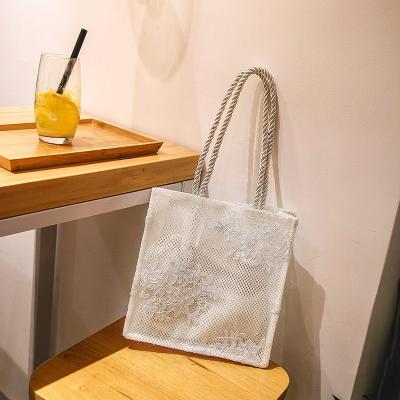 China Fashion Summer Diary Carry 2 In 1 Different Size Lace Flower Hollow Tote Bag for sale