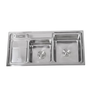 China Without Faucet 1000*480*200 Commercial Rectangular Gray Pressing Double Kitchen Sink for sale