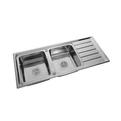 China Modern Handmade Polish Surface 304 Stainless Steel Double Bowl Kitchen Sink for sale