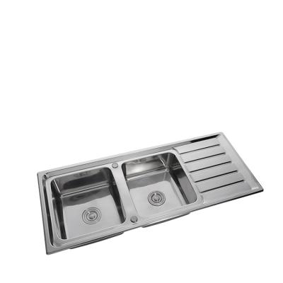 China 1200*500*190 Modern Handmade Modern Double Bowl Pressing Kitchen Sink for sale