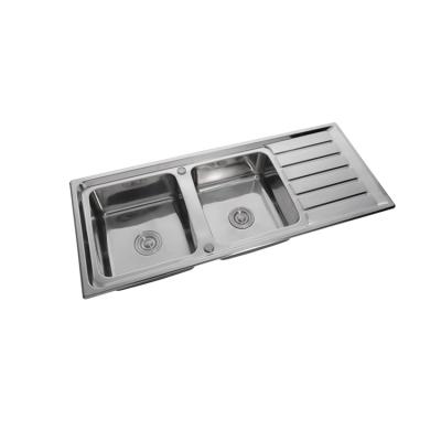 China 1200*500*190 Modern Handmade Modern Double Bowl Pressing Kitchen Sink for sale