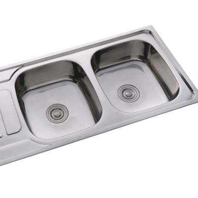 China Modern Polish Stainless Steel Rectangular Double Wash Sink For Kitchen for sale