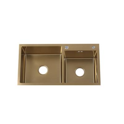 China HSD Modern Gold 780*450*230 Double Bowl Water Rectangular Portable Kitchen Sinks for sale