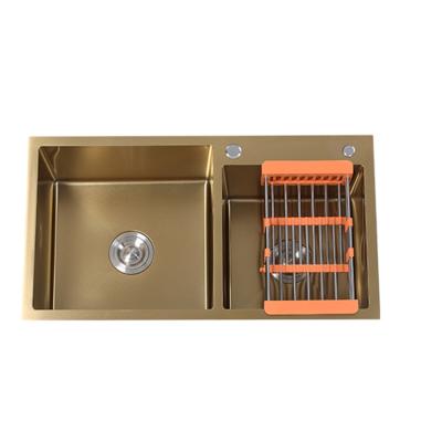 China Modern HSD Polishes Gold Color Double Surface Hand Washing Luxury Kitchen Sink for sale