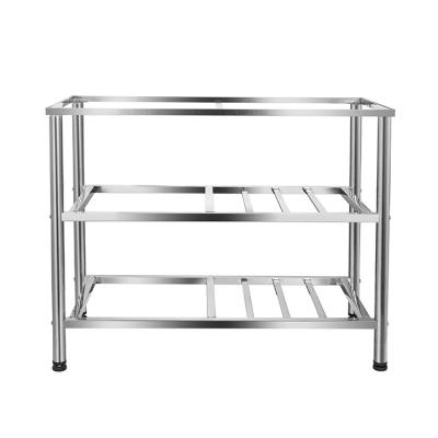 China Minimalist Stainless Steel Kitchen Utensil Shelf Rack 3 Tiers Kitchen Sink Rack With Round Leg for sale