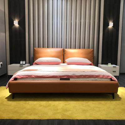 China European Luxury Modern Leather Hotel Bedroom Furniture Leather Soft Bed for sale