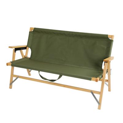 China Deisgn Beech Wood Modern Outdoor Portable Foldable Double Seat Bench Camping Long Folding Chair for sale