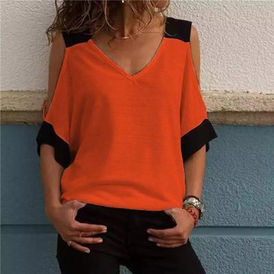 China Custom Made Summer Breathable Women's Casual Colorblock V-Neckline Cool T-Shirt for sale