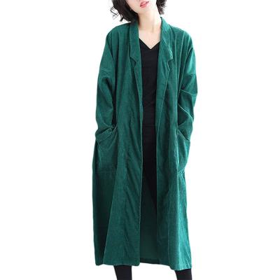 China Custom Women's Vintage Corduroy Anti-Wrinkle Loose Solid Deep V-Neck Deep Gap Coats Retro Jackets for sale