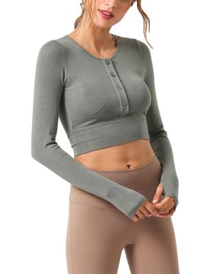 China Custom Seamless Breathable Breathable Sporty Yoga Women Long Sleeve T-Shirt Sweatshirt With Thumb Hole for sale