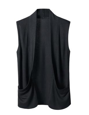 China Custom Made Men's Breathable Cardigan Sleeveless Shawl Vest Cardigan With Pockets for sale