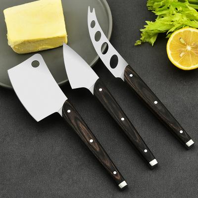 China Sustainable Stainless Steel-Set Of 3 Cheese Knives With Pakka Wood Cheese Slicer Cheese Cutter for sale