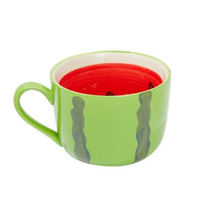 China Viable Colorful Cute Watermelon Mug Watermelon Design Ceramic Mug for Adults Kids Women Men Single Coffee Espresso for sale