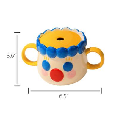 China Viable Cute Ceramic Tea Mug Creative Cartoon Novelty Decor Porcelain Mugs Shiny Porcelain Mugs With Lid Gift For Family for sale