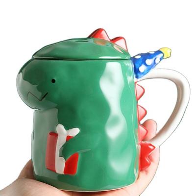 China Viable 3D Cartoon Design Cute Dinosaur Tyrannosaurus Attack Creative Children's Water Cup Milk Cup Dinosaur Ceramic Mug for sale