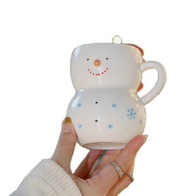 China 350ml Snowman Disposable Hand Painted Party Cute Cup Christmas Winter Ceramic Mug For Adorable Gift Decoration for sale