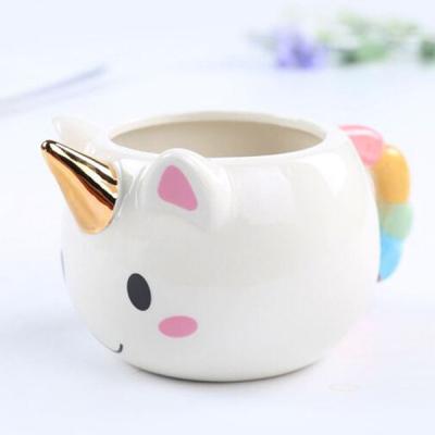 China Disposable 3D Unicorn Mug 300mL Rainbow Horse Unicorn Cup Cuteness Ceramic Coffee Cup Gold/Copper Angle Disposable Copper Unicorn for sale