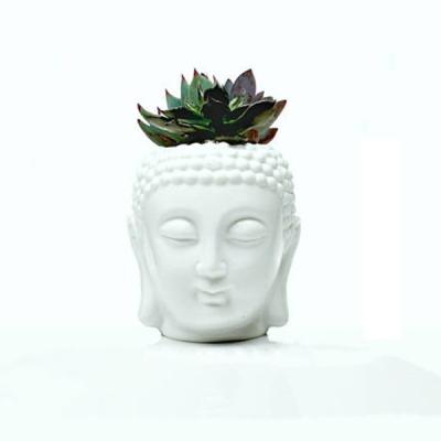 China Ceramic Zen Room Decor Succulent Plant Pot Pencil Pen Holder Brush Home Office Polyresin Forart Planter Buddha Head High Quality Durable Planter for sale