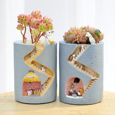 China High Quality Unique Durable Cute Animal Ceramic Succulent Rabbit Hedgehog Polyresin Decorative Flower Pots Planting Container for sale