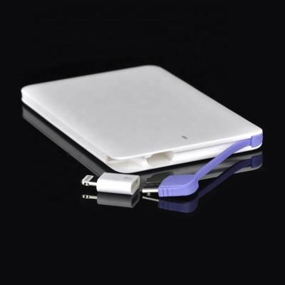 China With Cable Low Price Socket Credit Card Mini Power Bank With Cable for sale