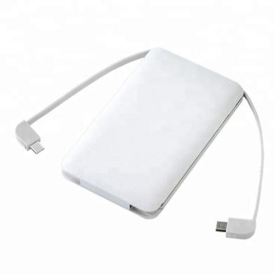 China With bulit-in built-in dual cables 5000mah mobile power bank, telephone power supply for sale