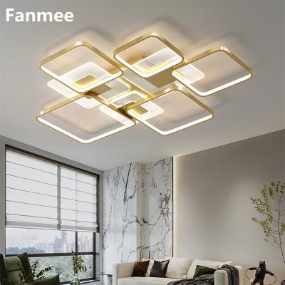 China Nordic Modern Eco-friendly Acrylic Gold Iron Mosaic Square Ceiling Lights LED Chandelier Study Bedroom Living Room Bedroom Black Light Fixture for sale