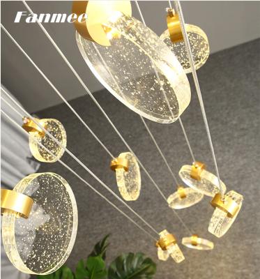 China Modern Luxury LED Chandeliers Racket Lights K9 Crystal Bubble Round Gold Metal Modern Pendant Lights Bedroom Living Room Stair Lamps Decor for sale