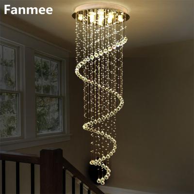 China Modern Crystal Staircase Chandelier Modern Home Decor Luxury Cristal Lamp Led Stainless Spiral Chandelier Indoor Lighting Creative Design for sale