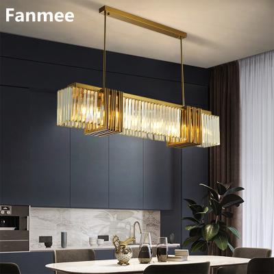 China Modern Indoor Lighting Rectangle Crystal Chandelier Luxury Crystal Hanging Lights For Home Dining Room Gold Kitchen Island Swept LED Light Fixture for sale